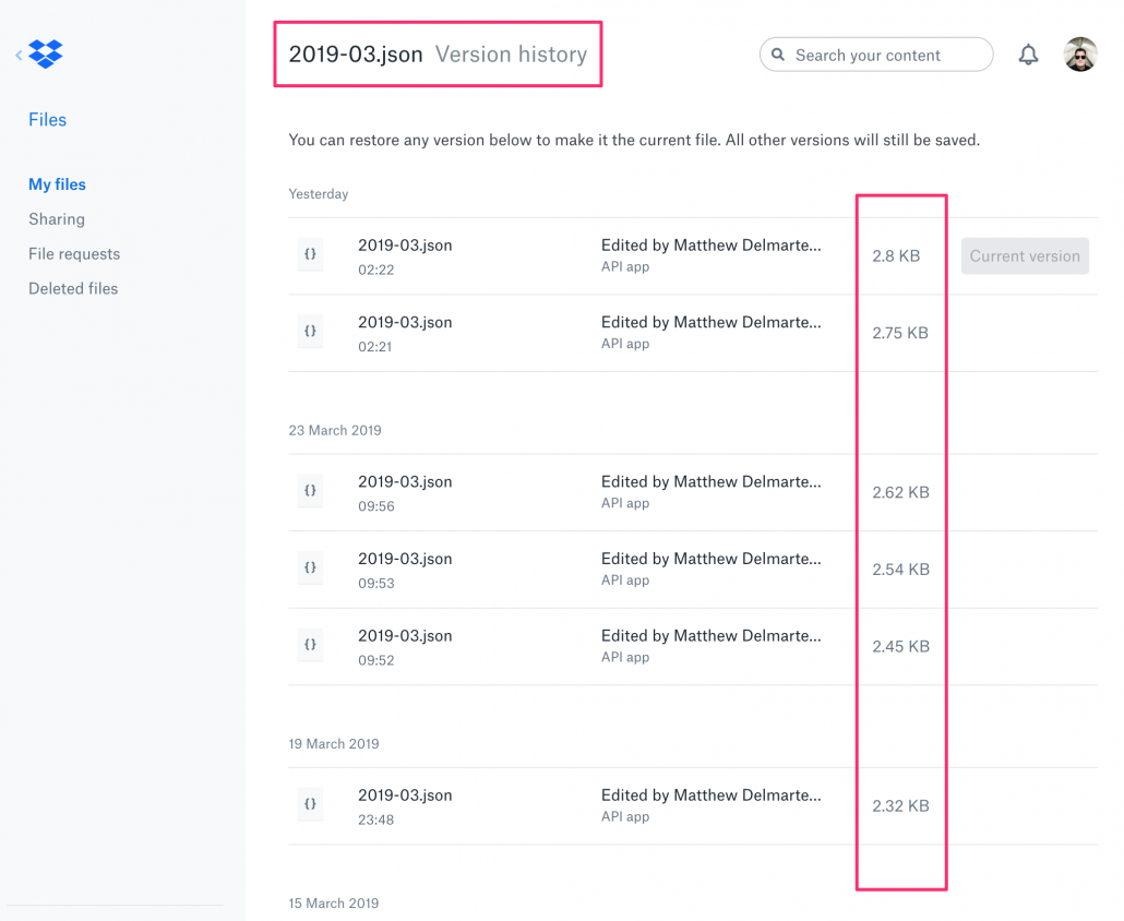 extended version history dropbox cost